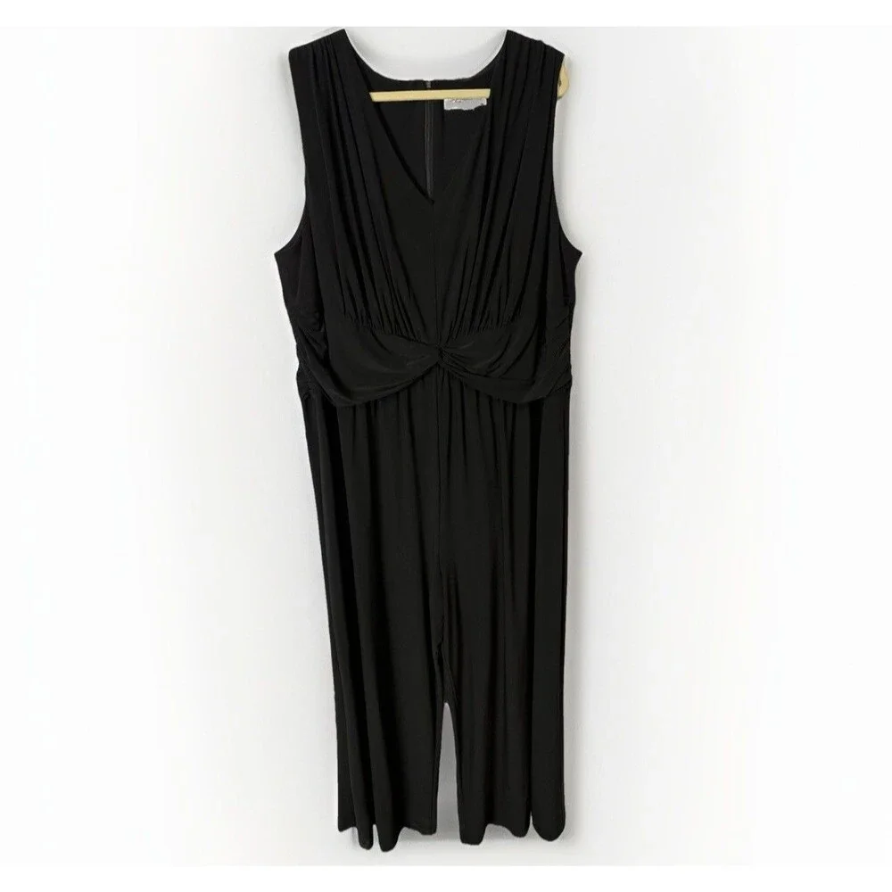 Eliza J Black Sleeveless Jumpsuit Wide Leg Stretch Sz 3X Flattering Party Work